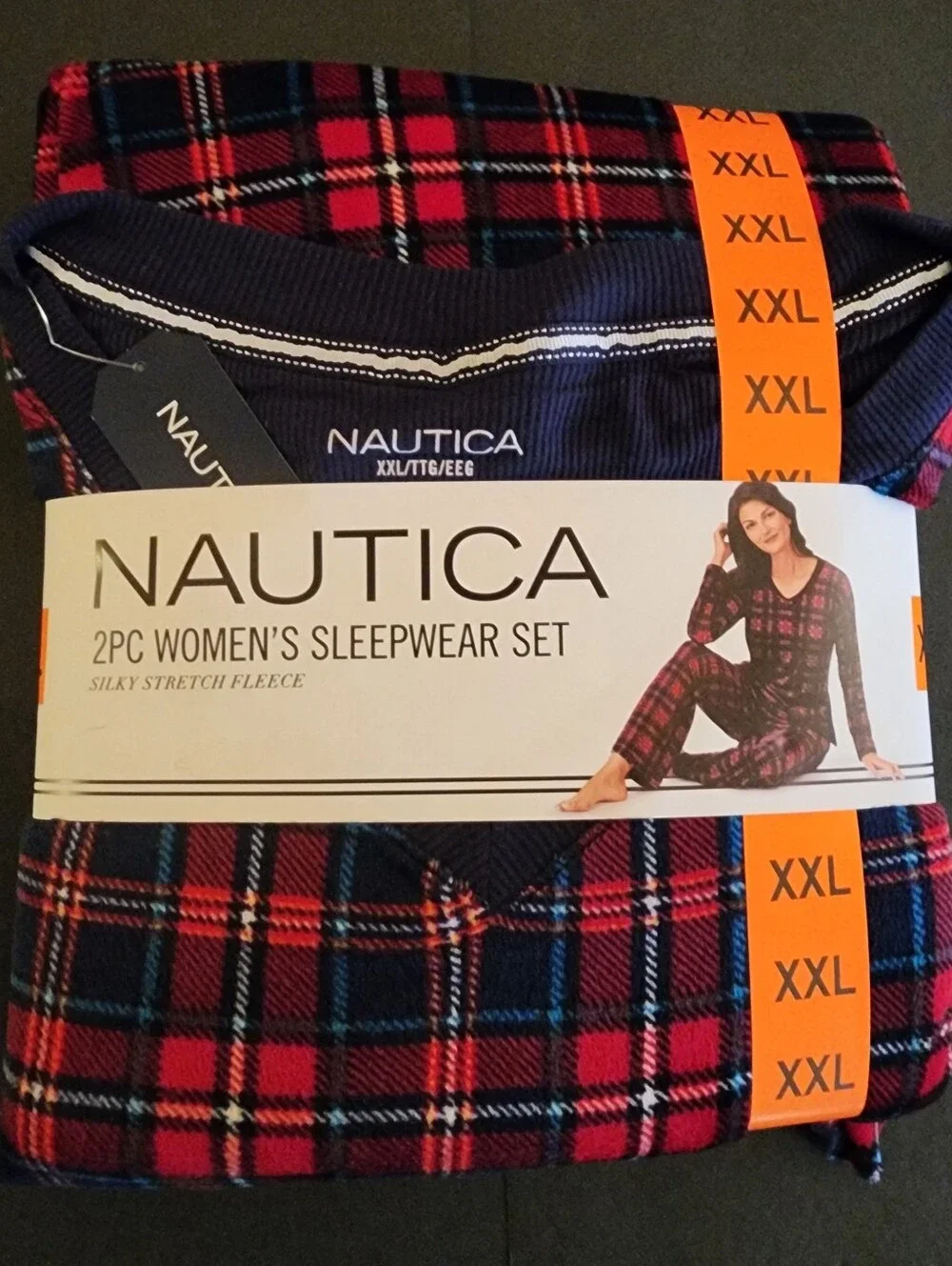 New, Nautica 2pc Women's XXLG Sleepwear Set, Plaid, Red, Navy, Lite Blue